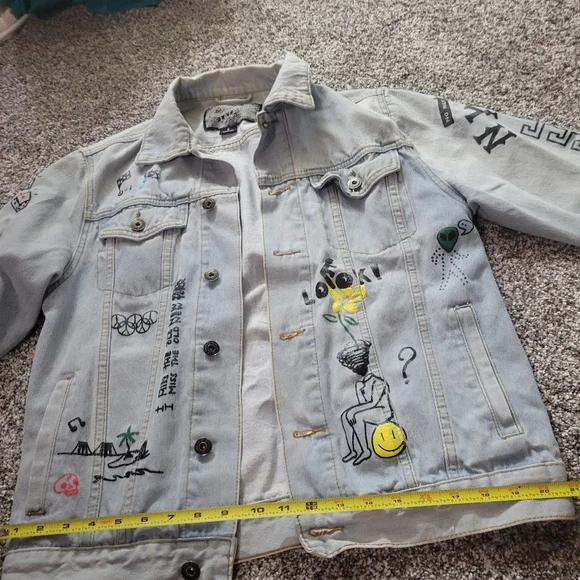 BROOKLYN CLOTH SIZE S BLUE DENIM JEAN JACKET GRAFFITI NEW YORK ALIEN ROSE - Picture 13 of 16